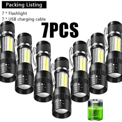USB Rechargeable Mini Flashlight COB+XPE LED 3-Mode Zoomable Torch