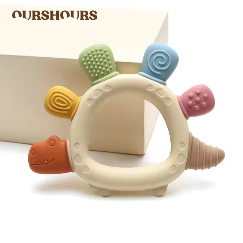 BPA Free Silicone Baby Dinosaur Teething Toys Easy Grip Infant Safe