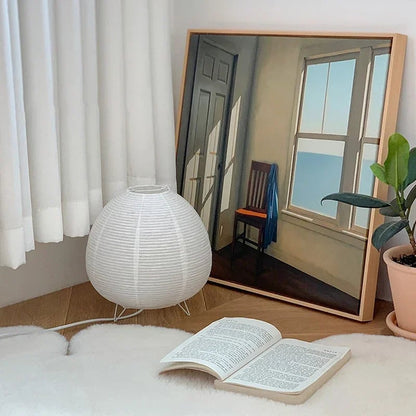 LED Japanese Rice Paper Lantern Table Lamp - Bedside Study Decor