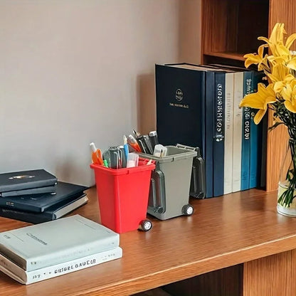 Mini Office Desk Organizer with Trash Bin & Pen Holder Storage