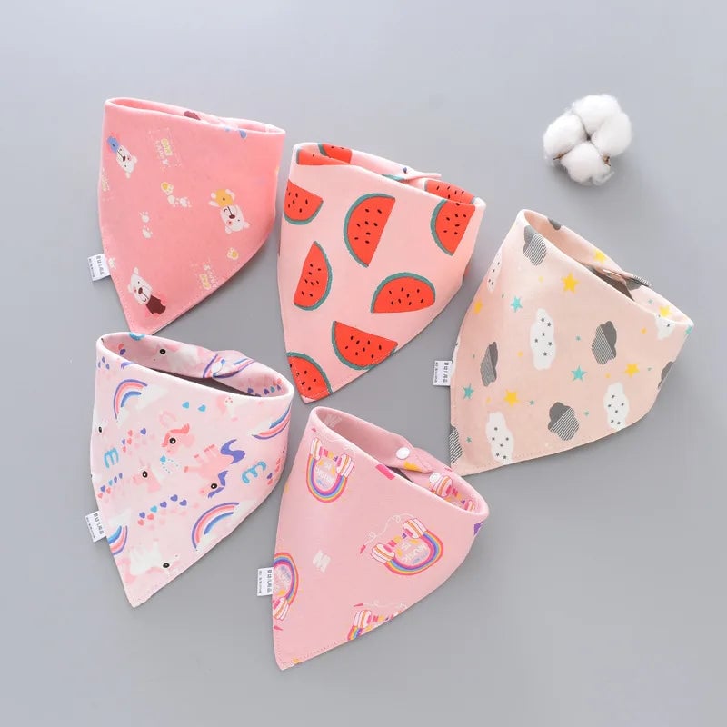 Cotton Triangle Bandana Bibs Set - Waterproof Baby Saliva Towels 5pc