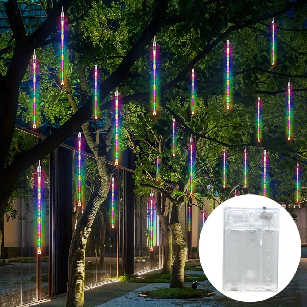 Battery Powered Meteor Shower Christmas Lights - 8 Tubes 192 LED