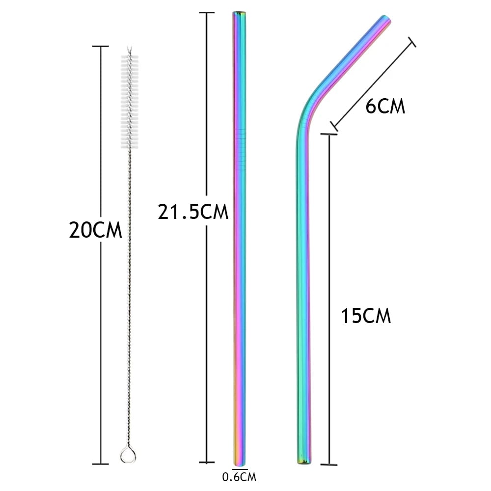 Stainless Steel Reusable Metal Drinking Straws Set with Cleaning Brush