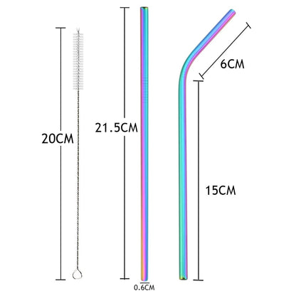 Stainless Steel Reusable Metal Drinking Straws Set with Cleaning Brush