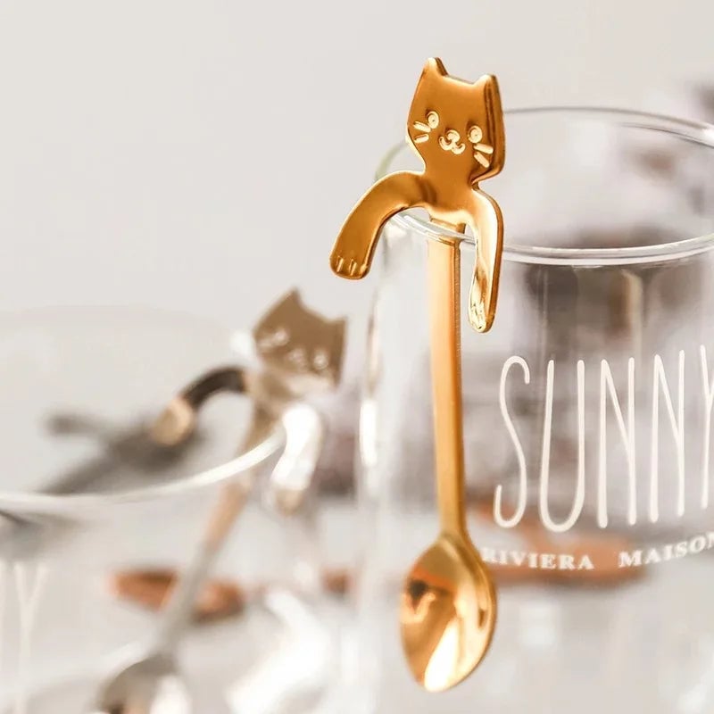 4pc Stainless Steel Mini Cat Kitten Coffee Tea Dessert Spoons Set