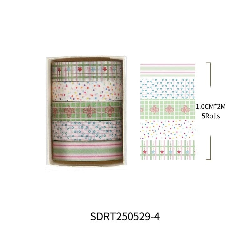 Basic Grid Star Washi Tape 5-Pack Decorative Craft Stationery Set