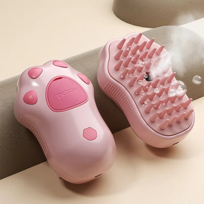 3-in-1 Electric Steam Pet Brush - Spray, Massage & Grooming Tool