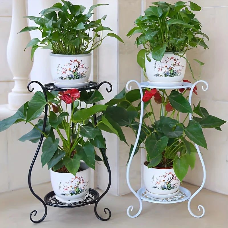 Double Layer Metal Flower Rack Plant Display Stand Indoor Outdoor