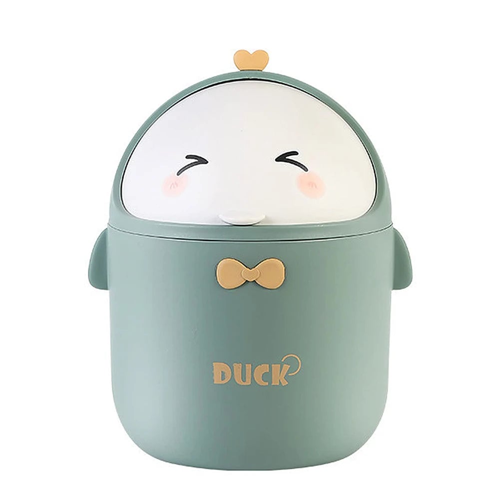 Mini Desktop Trash Can with Lid - Portable Cute Cartoon Design