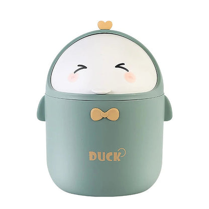 Mini Desktop Trash Can with Lid - Portable Cute Cartoon Design