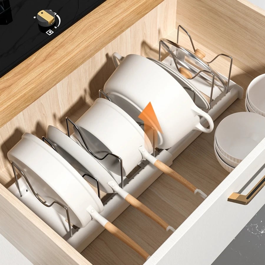 Foldable Kitchen Utensil & Pot Lid Storage Rack Organizer