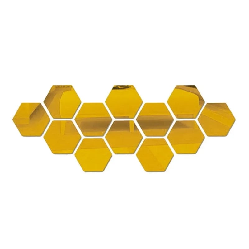 Hexagon 3D Acrylic Mirror Wall Stickers 6/12pc Self Adhesive DIY