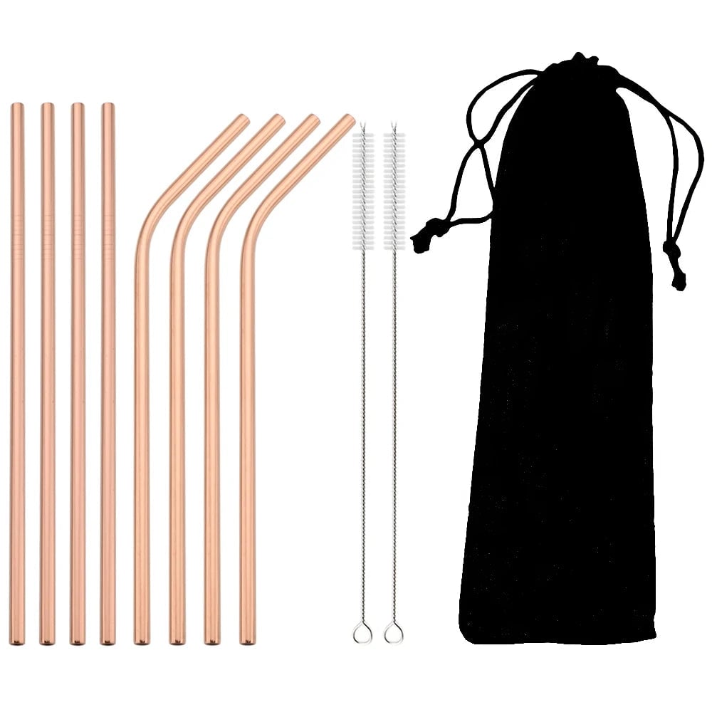 Stainless Steel Reusable Metal Drinking Straws Set with Cleaning Brush