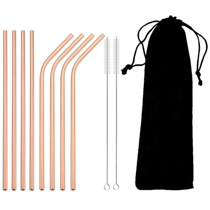 Stainless Steel Reusable Metal Drinking Straws Set with Cleaning Brush