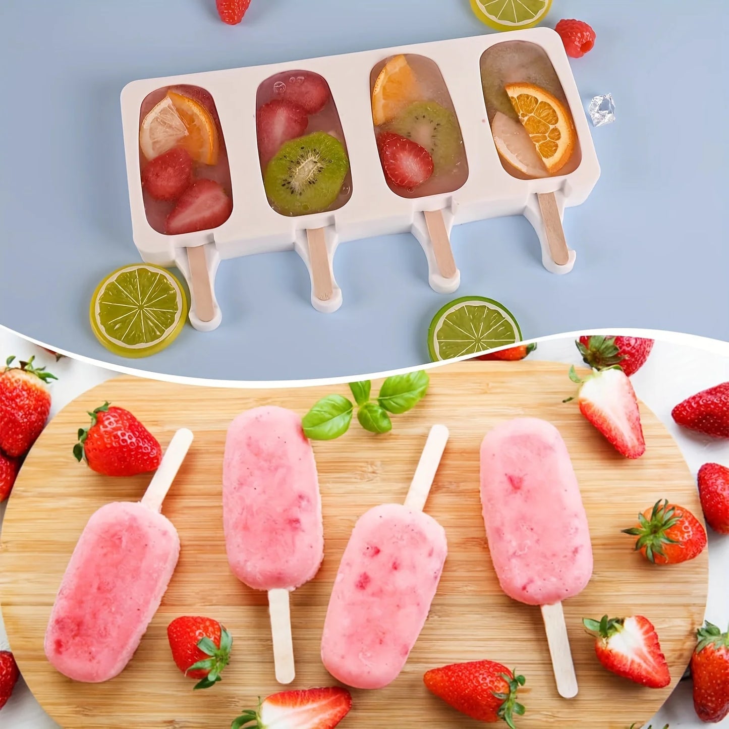 Silicone Ice Cream Mold - 6 Cavity DIY Popsicle Maker Ice Tray