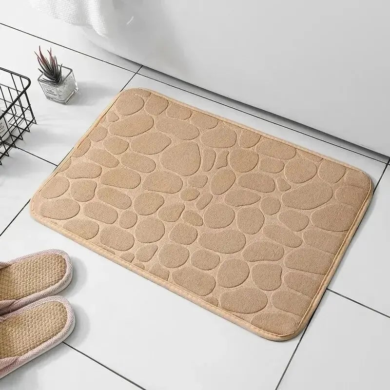 Embossed Fiber Anti-Slip Pebble Bath Mat - Non-Skid Bathroom Rug