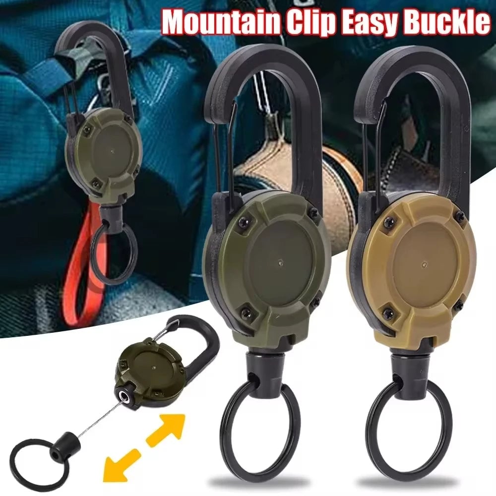 Heavy Duty Retractable Steel Wire Carabiner Key Reel - Spring Pull