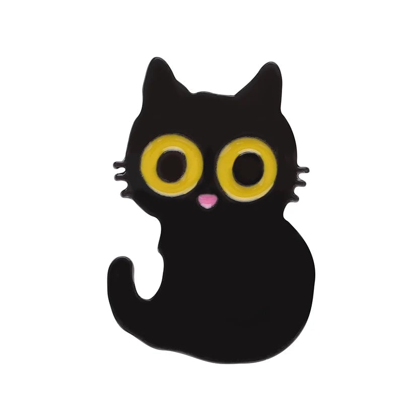Black Cat Enamel Pin - Big Eyes Kitten Brooch Lapel Badge Jewelry