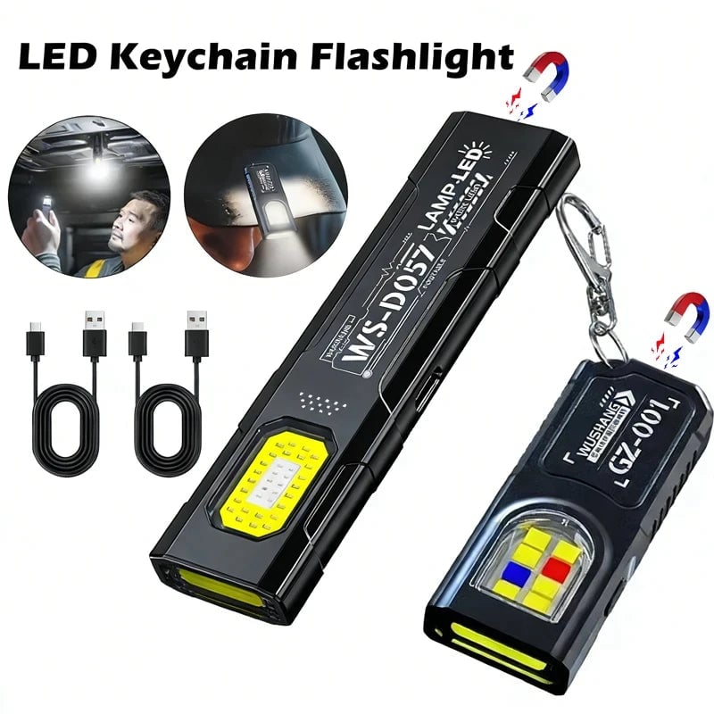 Mini COB LED Keychain Flashlight USB Rechargeable Waterproof Light