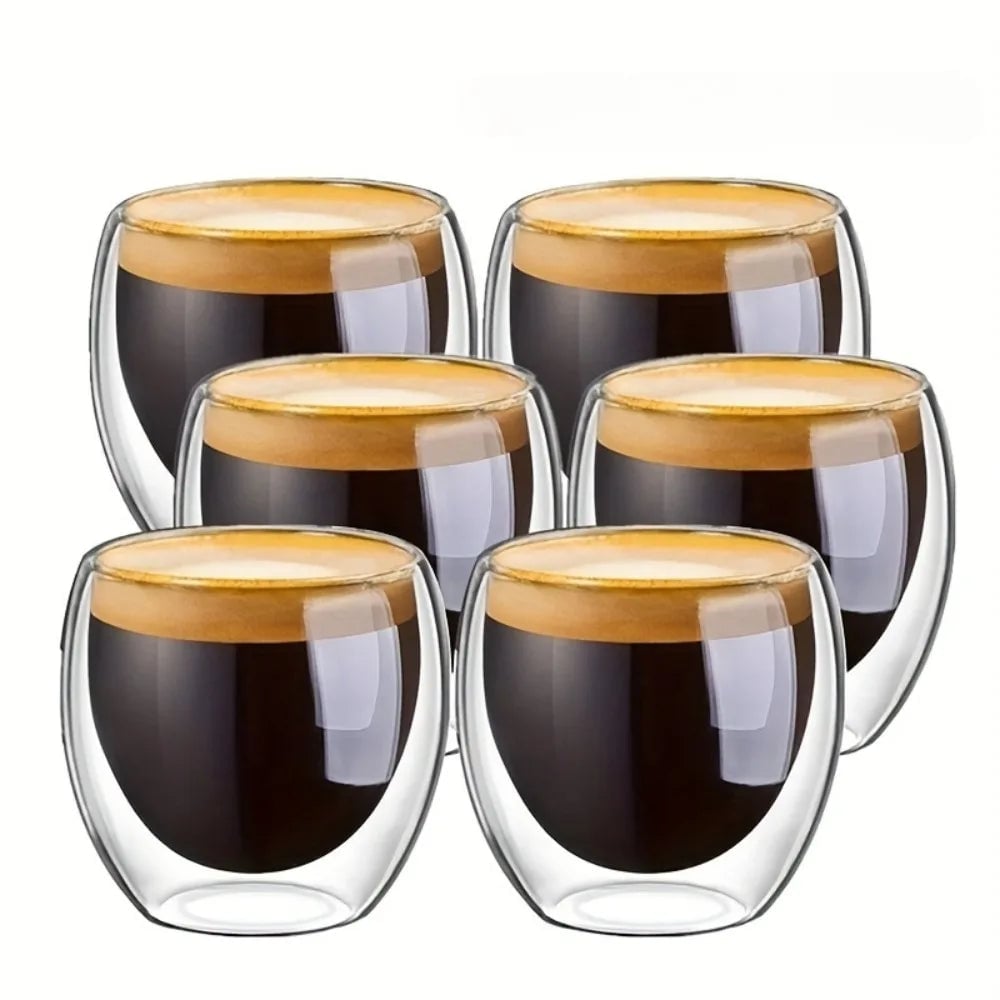 Double-Wall Insulated Clear Glass Espresso Cups 80/250/450ml Set