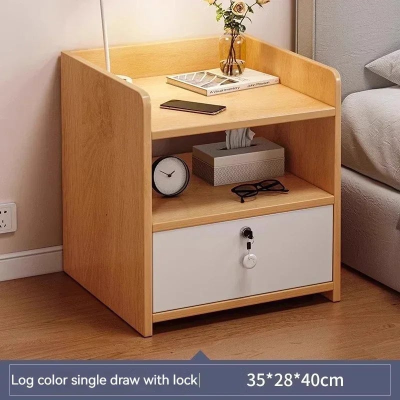 Nordic Modern Nightstand with Drawer - Wood Bedroom Storage Cabinet
