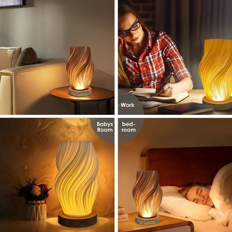 Adjustable LED Table Lamp Cream Wood Base 3 Color Temperatures