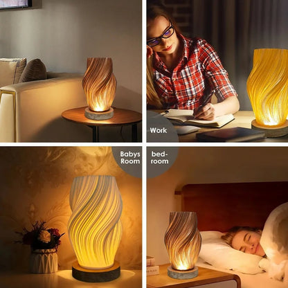 Adjustable LED Table Lamp Cream Wood Base 3 Color Temperatures