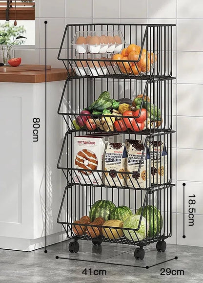 Multi-Layer Rotating Storage Basket - Movable Kitchen Vegetable Rack