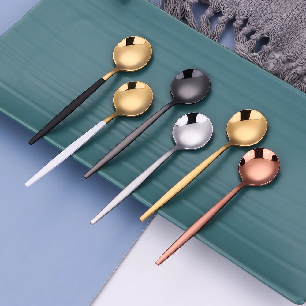Gold Stainless Steel Coffee Spoons Set - 6 Piece Dessert Teaspoons