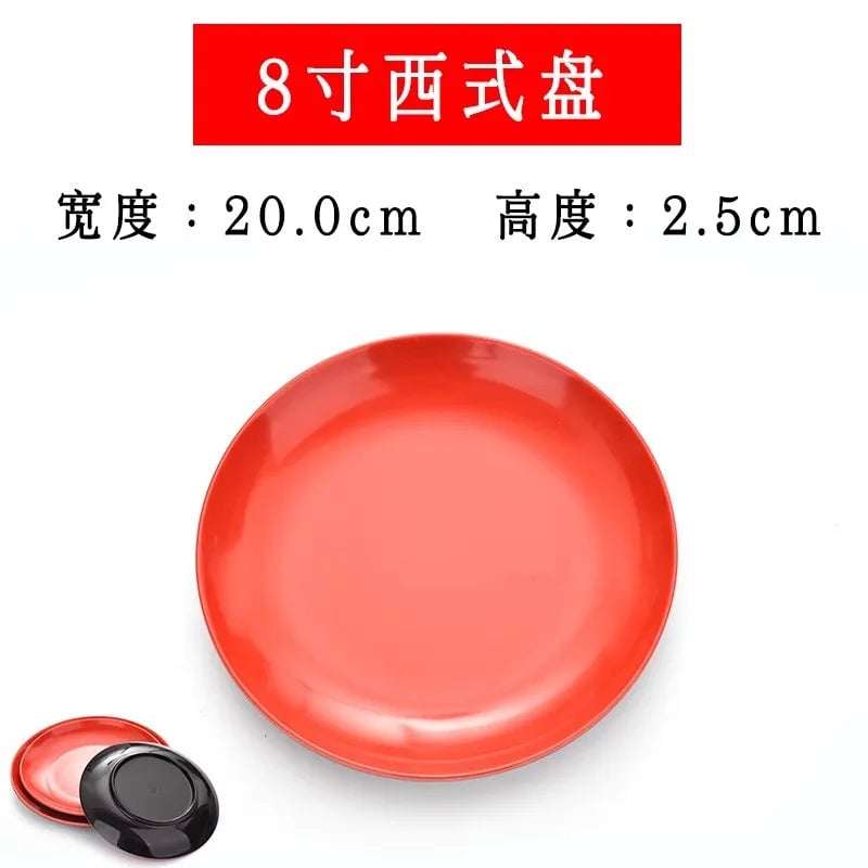Round Red Melamine Plate - Durable Plastic Self-Service Tableware