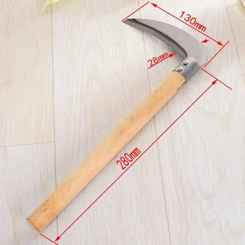 Long Handle Agricultural Sickle - Steel Blade Grass Cutting Tool
