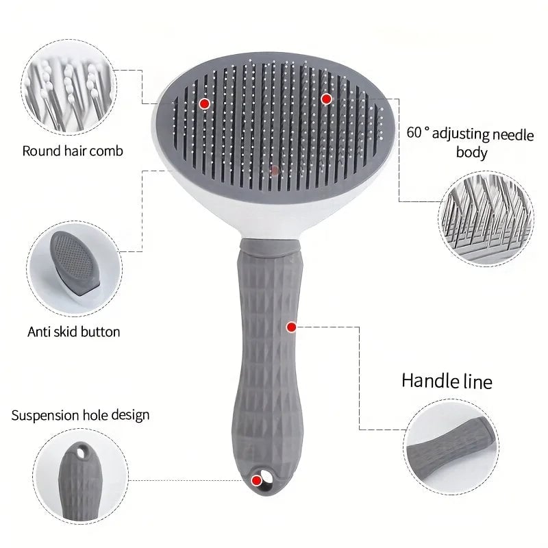 One-Click Pet Hair Removal Comb - Automatic Slicker Brush Dogs Cats