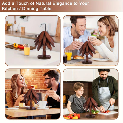 Tree Shape Wooden Trivet Set 4 Foldable Hot Dish Stands Heat Resistant