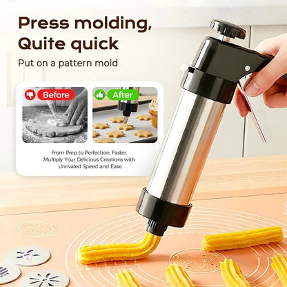 Stainless Steel Cookie Press Gun Kit 13 Discs 8 Icing Nozzles