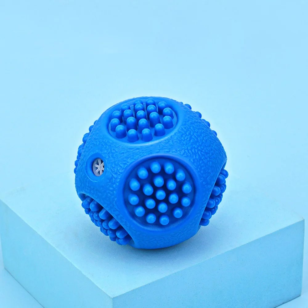 Durable Elastic Dog Chew Ball with Squeaker & Teeth Cleaning Ridges