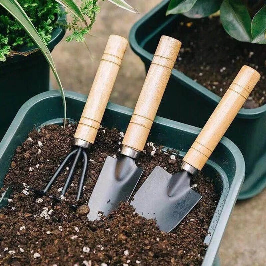 3-Piece Iron Gardening Tool Set - Shovel, Rake & Hand Tool Kit