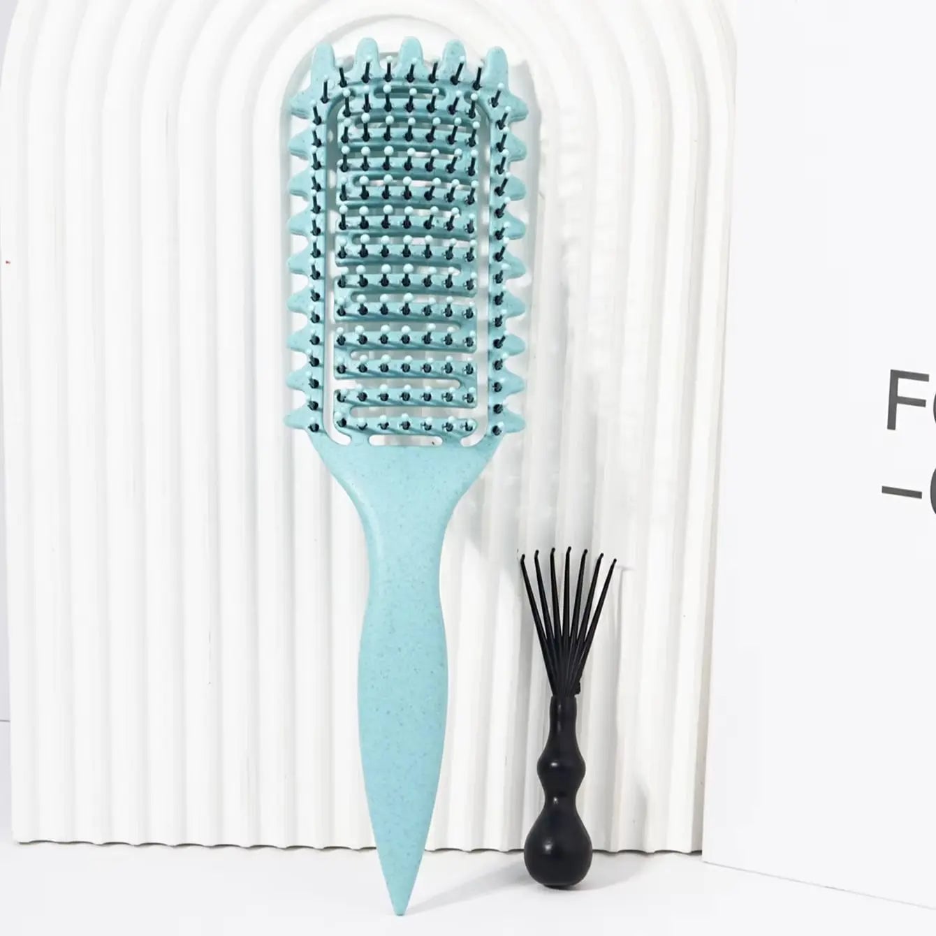 2pc Hollowed Curly Hair Styling Brush Set + Comb Cleaner - Real Wigs