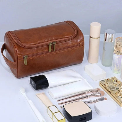 Large Hanging Leather Toiletry Bag - Travel Dopp Kit Men Women