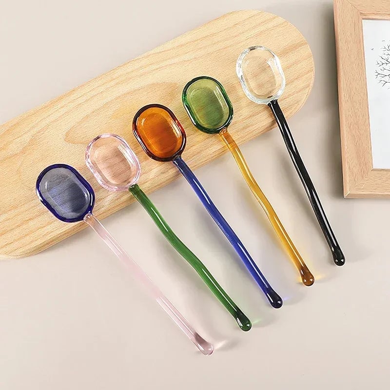 Colored Glass Long Handle Dessert Spoons - Coffee Stirring Spoons