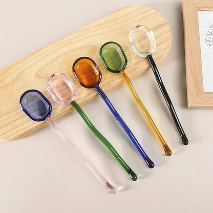 Colored Glass Long Handle Dessert Spoons - Coffee Stirring Spoons