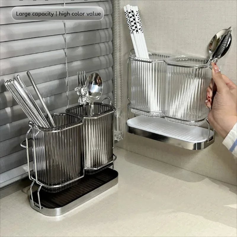 Wall Mounted Stainless Steel Kitchen Cutlery Organizer Drying Rack