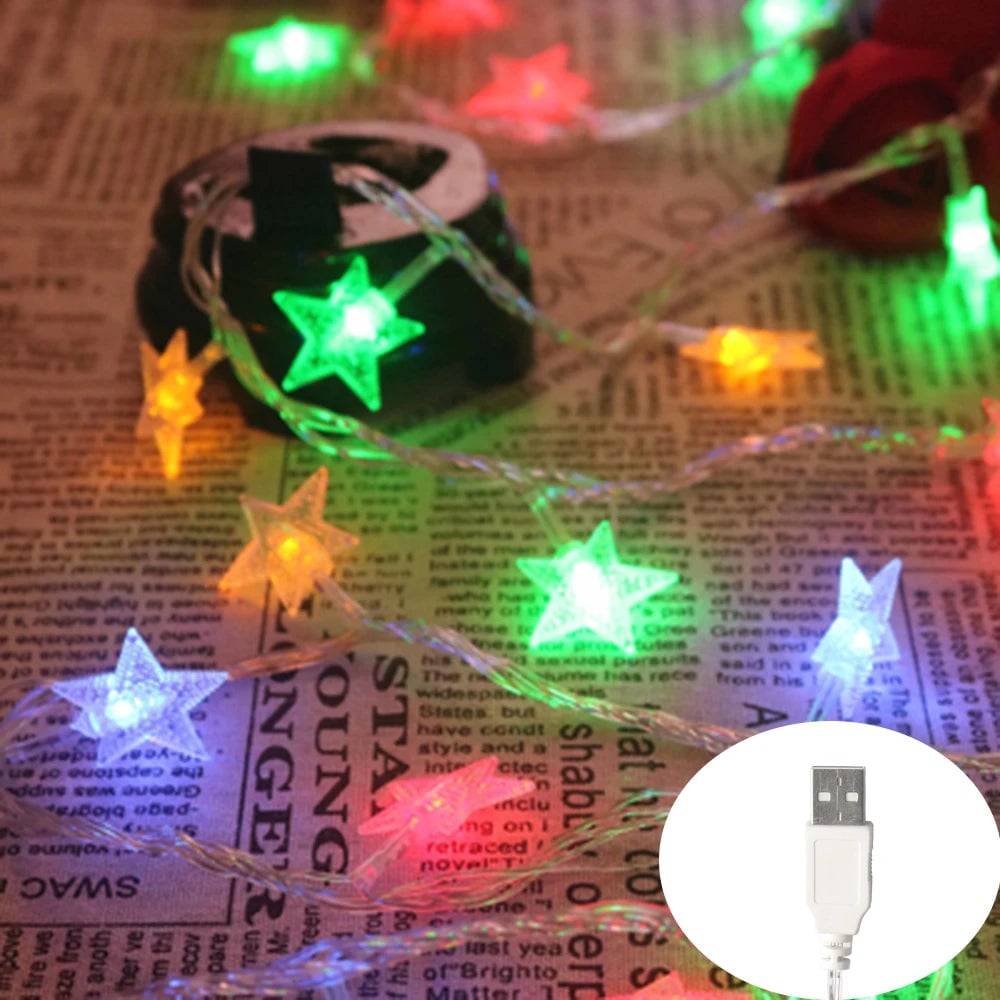 LED Star String Lights 20ft USB Battery Warm White Fairy Lights