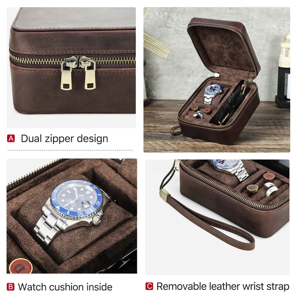 Genuine Leather Multi-Compartment Jewelry Storage Box for Watches
