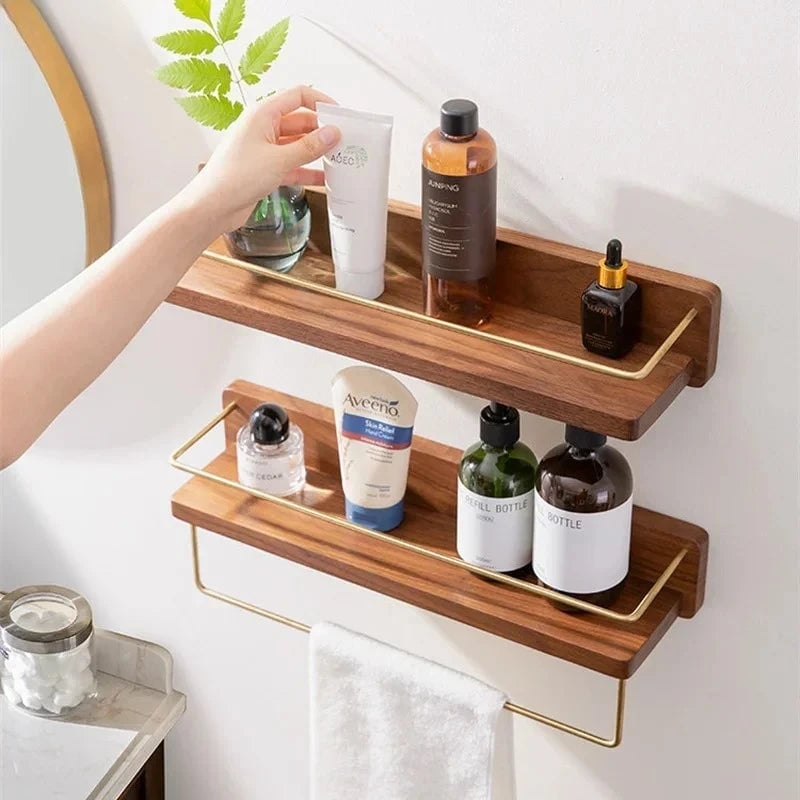 Wall Mounted Wooden Towel Rack Paper Holder Bathroom Storage Shelf