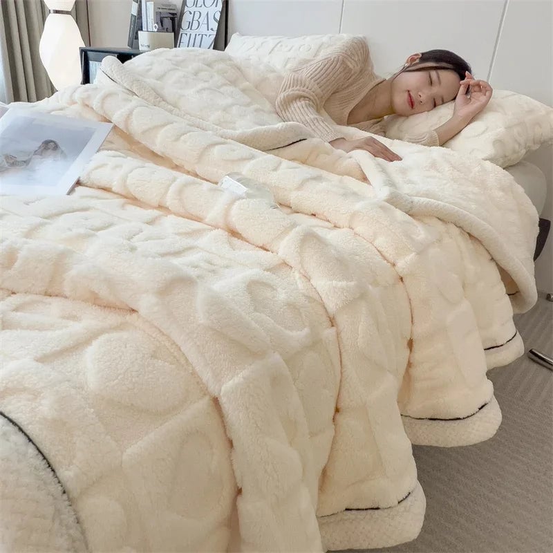 Winter Fleece Heart Plush Blanket - Soft Thick Bed Sofa Single Double