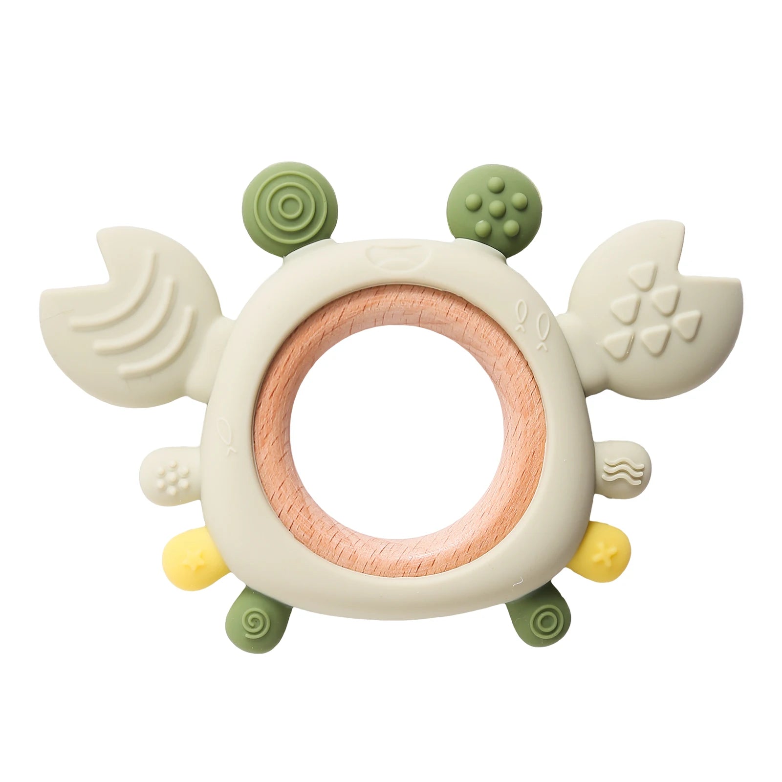 BPA Free Silicone Baby Teether 0-6 Months Wooden Ring Crab Toy