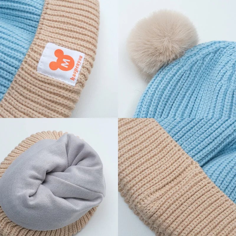 Baby Winter Hat Scarf Set - Bear Ear Knitted Crochet Beanie Cap