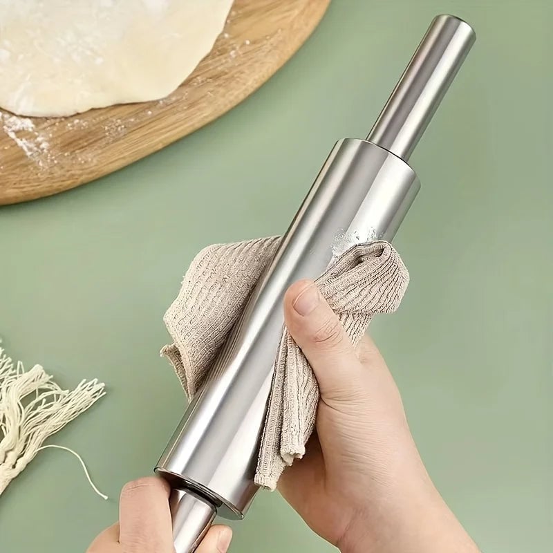 Heavy-Duty Stainless Steel Rolling Pin Anti-Slip Handle Baking