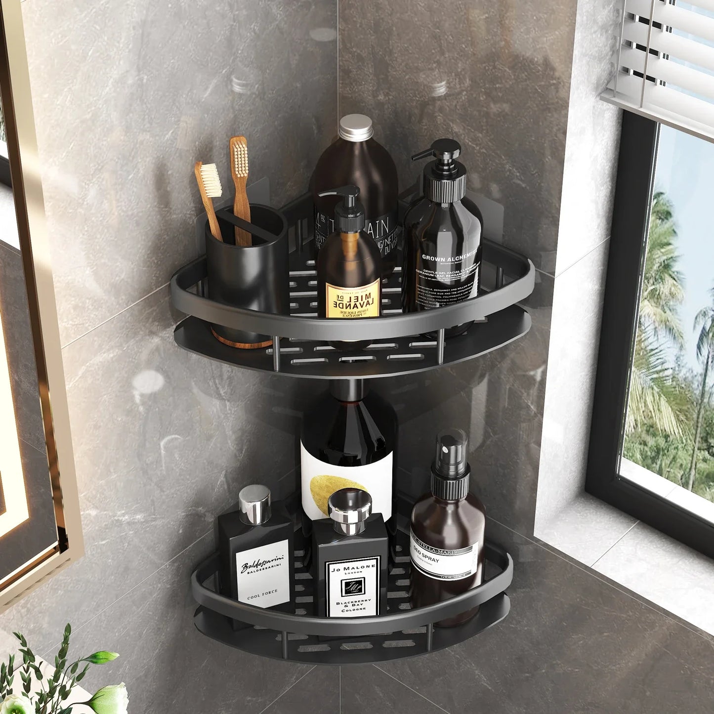 No Drill Corner Bathroom Storage Rack Wall Mount Shower Organizer