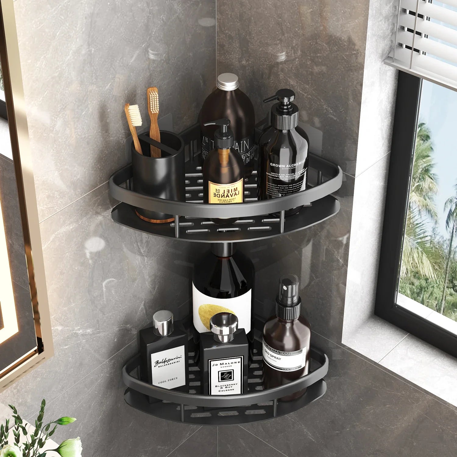 No Drill Corner Bathroom Storage Rack Wall Mount Shower Organizer